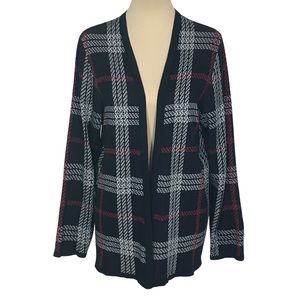 Croft & Barrow Black Red & White Plaid Open Front Cardigan, Petite XL